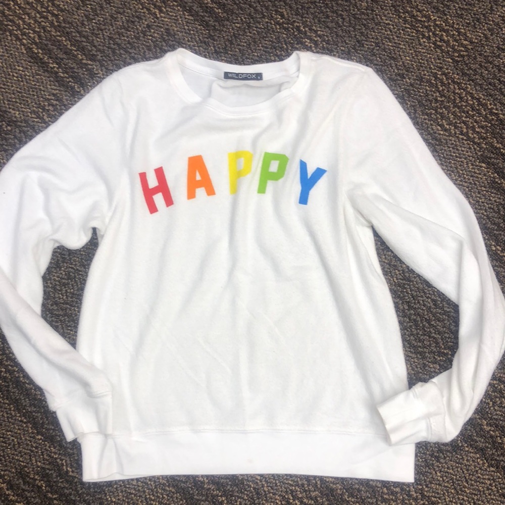 WILDFOX JUMPER ‘ Happy’ rainbow colors, worn once, small, so soft!  PRIDE